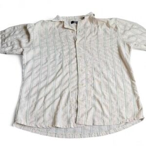 Vamos 3XL Textured Striped Short Sleeve Button Up Shirt Green Cream‎